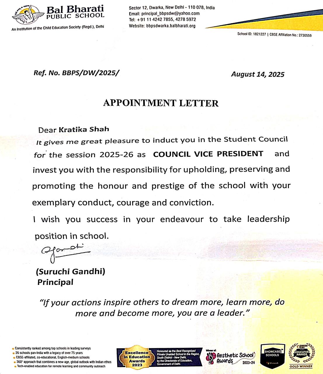 Medal / scholarship certificate