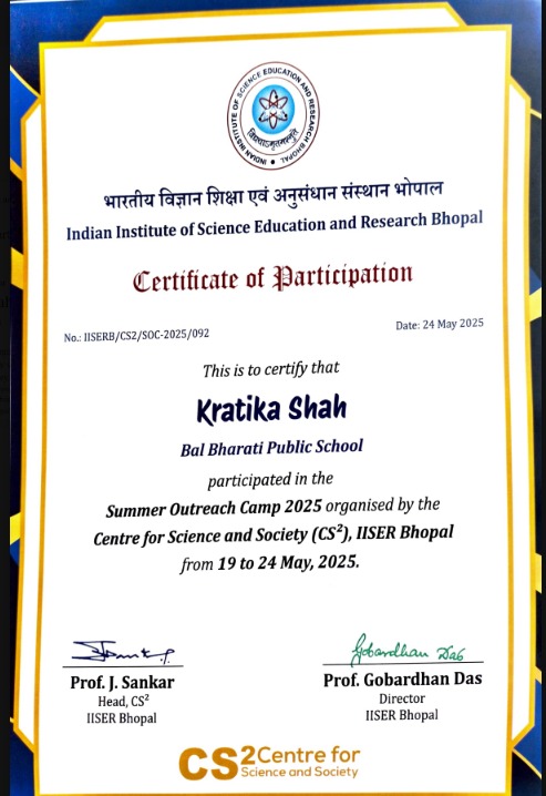 IISER Bhopal certificate