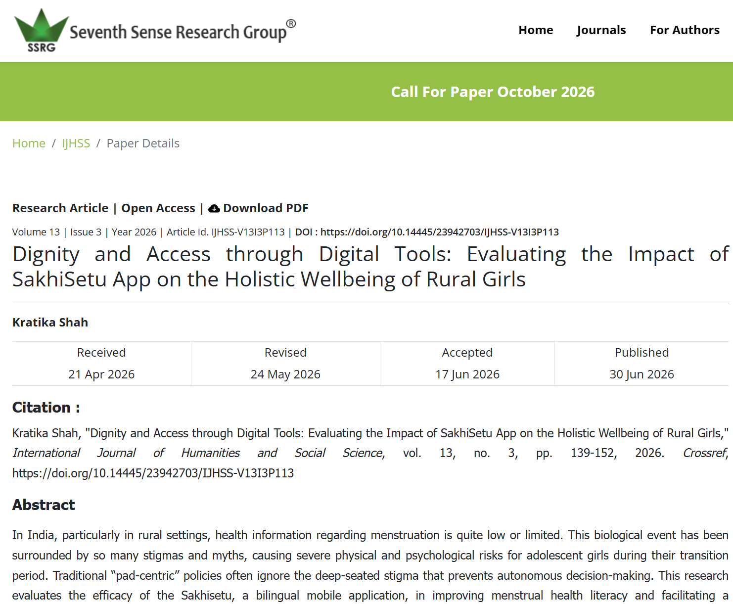 Publication first page — IJHSS